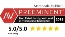 Martindale-Hubbell, AV Preeminent, Peer Rated for Highest Level of Professional Excellence, 5.0 out of 5.0 Peer Rating