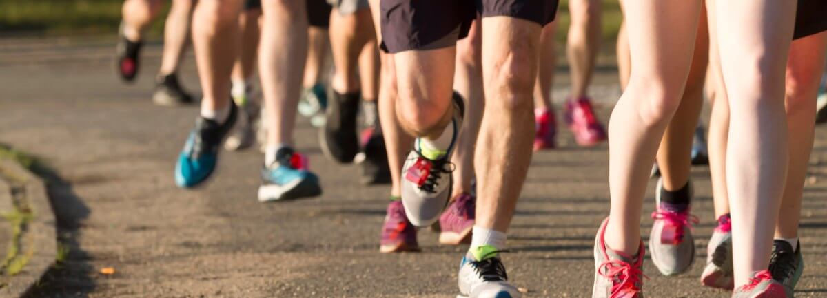 line of people running